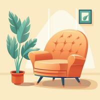 Bright interior illustration, modern armchair in flat style. Generative AI photo