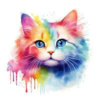 Cute kitten. Watercolor illustration of little cat. Clip art on white background. Generative AI photo