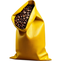 Yellow Woven Bag Of Coffee Beans. AI Generative png