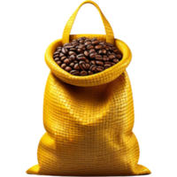 Yellow Woven Bag Of Coffee Beans. AI Generative png