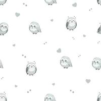 Seamless pattern with character of owls, white and gray colour, modern design cute background. Vector illustration.