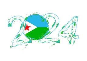 2024 Year in grunge style with flag of Djibouti. vector