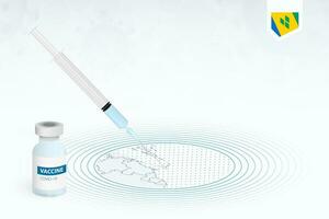 COVID-19 vaccination in Saint Vincent and the Grenadines, coronavirus vaccination illustration with vaccine bottle and syringe injection in map of Saint Vincent and the Grenadines. vector