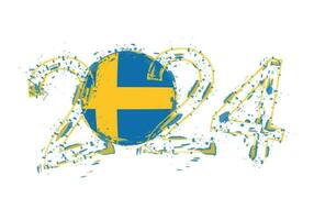 2024 Year in grunge style with flag of Sweden. vector