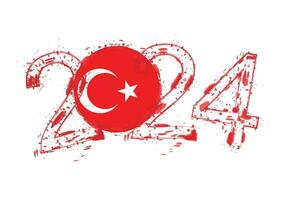 2024 Year in grunge style with flag of Turkey. vector