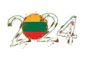 2024 Year in grunge style with flag of Lithuania. vector