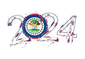 2024 Year in grunge style with flag of Belize. vector