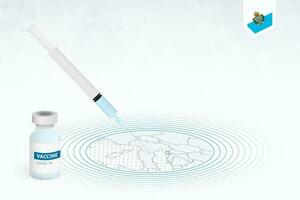 COVID-19 vaccination in San Marino, coronavirus vaccination illustration with vaccine bottle and syringe injection in map of San Marino. vector