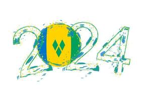 2024 Year in grunge style with flag of Saint Vincent and the Grenadines. vector