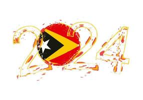 2024 Year in grunge style with flag of East Timor. vector