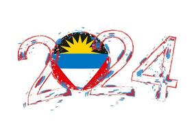 2024 año en grunge estilo con bandera de antigua y barbuda. vector