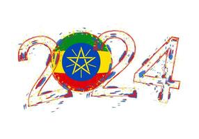 2024 Year in grunge style with flag of Ethiopia. vector