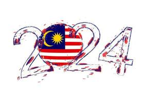 2024 año en grunge estilo con bandera de Malasia. vector