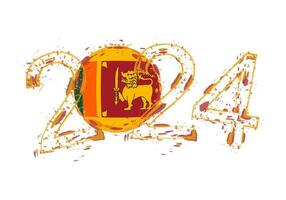 2024 Year in grunge style with flag of Sri Lanka. vector