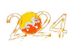 2024 Year in grunge style with flag of Bhutan. vector