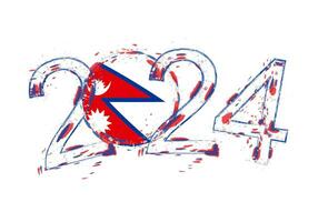 2024 año en grunge estilo con bandera de Nepal. vector