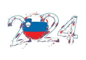 2024 Year in grunge style with flag of Slovenia. vector