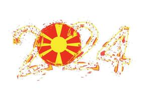 2024 Year in grunge style with flag of Macedonia. vector