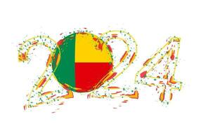 2024 Year in grunge style with flag of Benin. vector