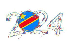 2024 Year in grunge style with flag of DR Congo. vector