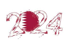 2024 Year in grunge style with flag of Qatar. vector