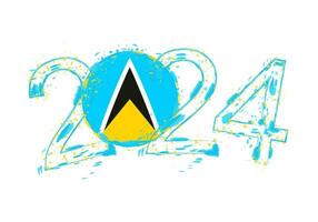 2024 Year in grunge style with flag of Saint Lucia. vector