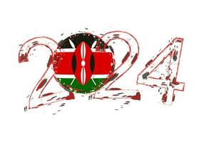 2024 Year in grunge style with flag of Kenya. vector