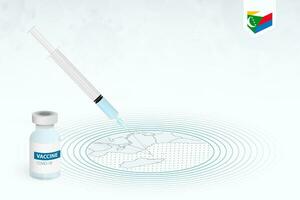 COVID-19 vaccination in Comoros, coronavirus vaccination illustration with vaccine bottle and syringe injection in map of Comoros. vector