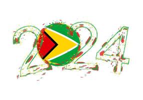 2024 Year in grunge style with flag of Guyana. vector