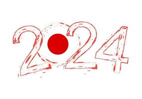 2024 Year in grunge style with flag of Japan. vector