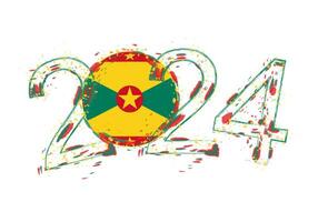 2024 Year in grunge style with flag of Grenada. vector