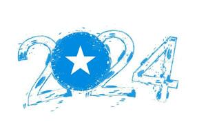 2024 Year in grunge style with flag of Somalia. vector