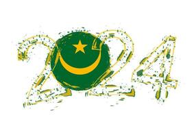 2024 Year in grunge style with flag of Mauritania. vector