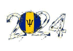 2024 Year in grunge style with flag of Barbados. vector