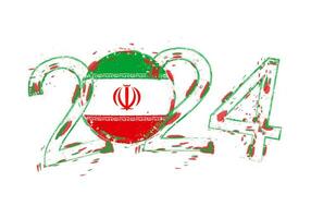 2024 Year in grunge style with flag of Iran. vector