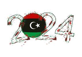 2024 Year in grunge style with flag of Libya. vector