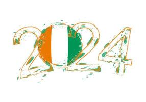 2024 Year in grunge style with flag of Ivory Coast. vector