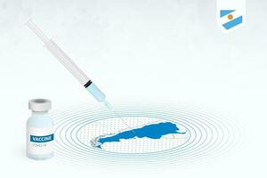 COVID-19 vaccination in Argentina, coronavirus vaccination illustration with vaccine bottle and syringe injection in map of Argentina. vector