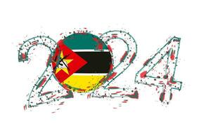 2024 Year in grunge style with flag of Mozambique. vector