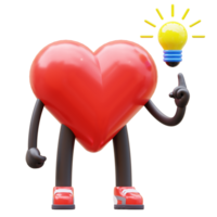 groovy vintage 3d heart character gets an idea. mascot 3d illustration png