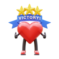 groovy vintage 3d heart character earns stars. mascot 3d illustration png