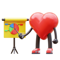 Groovy vintage heart character is presenting a diagram report. mascot 3d illustration png