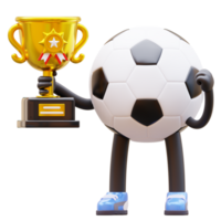 3d fotboll boll karaktär innehav en trofén kopp. png
