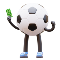 3D soccer ball character holding a money png