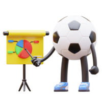 3d cartone animato calcio palla con braccia e gambe Tenere un' pointer tavola png