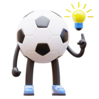 3d cartone animato calcio palla personaggio Tenere un' leggero lampadina è un' giocoso e creativo design png