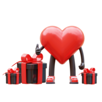 maravilloso Clásico 3d corazón personaje tiene muchos regalos. mascota 3d ilustración png