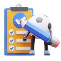 3D cartoon soccer ball character holding a pencil and a clipboard png
