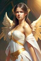 Beautiful young woman with angel wings. AI Generative photo