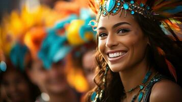 Samba dancers in extravagant outfits at Carnival photo